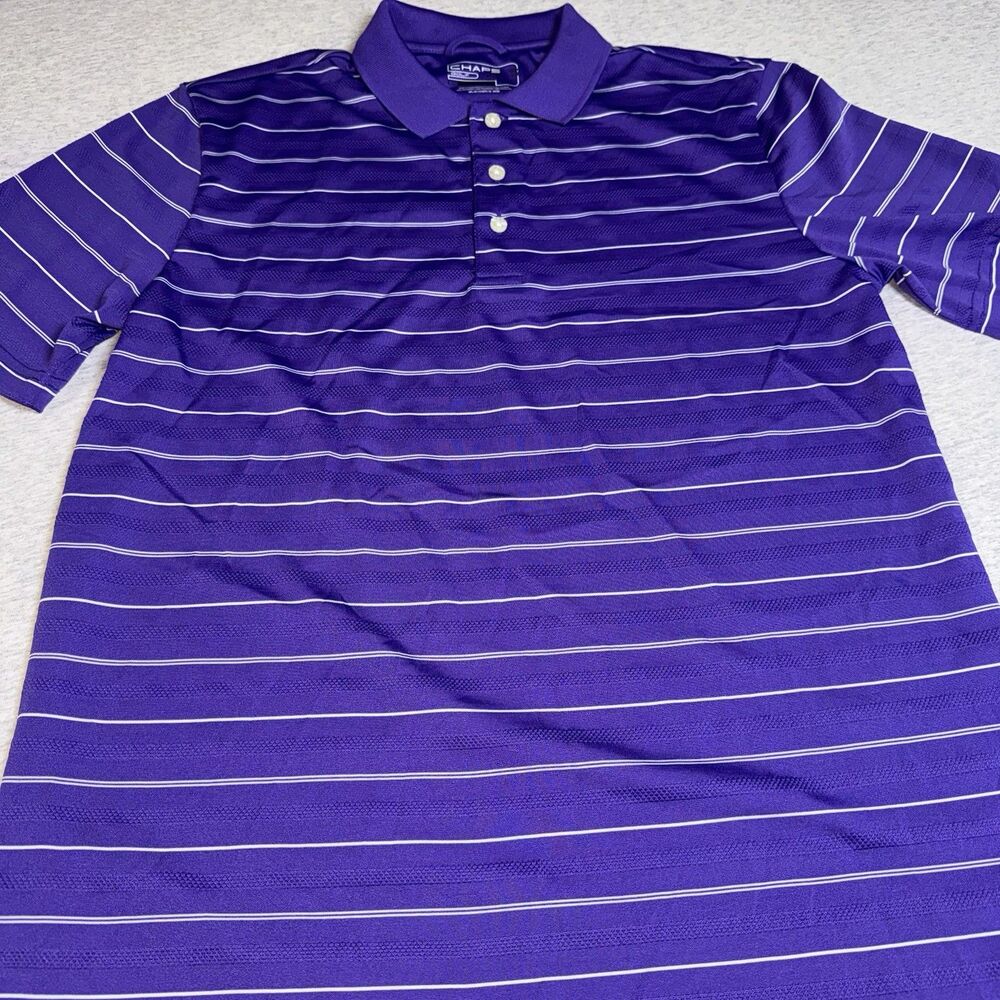 Chaps Golf 78 Mens Stay Dry Polo Shirt Size Small Purple/White Striped Poly SS